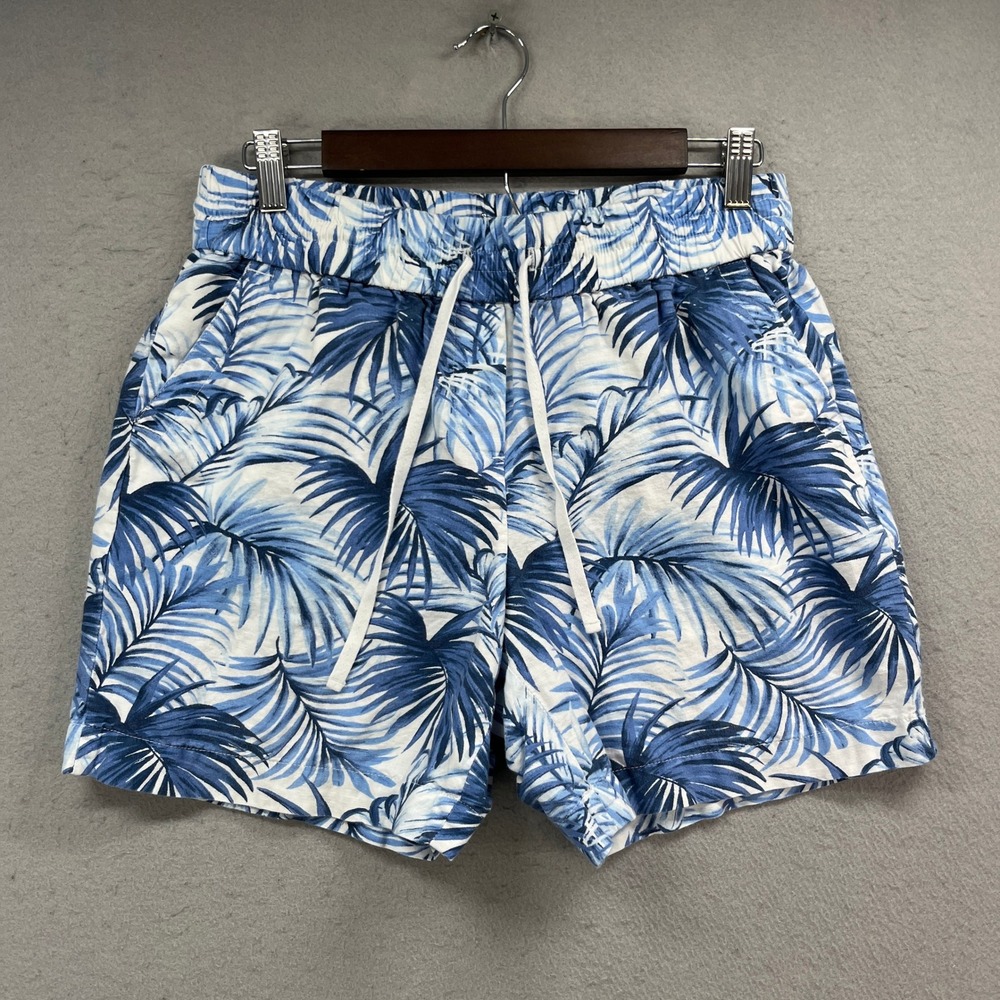 Talbots Shorts Women S Blue White Linen Blend Tropical Coastal Resort Drawstring